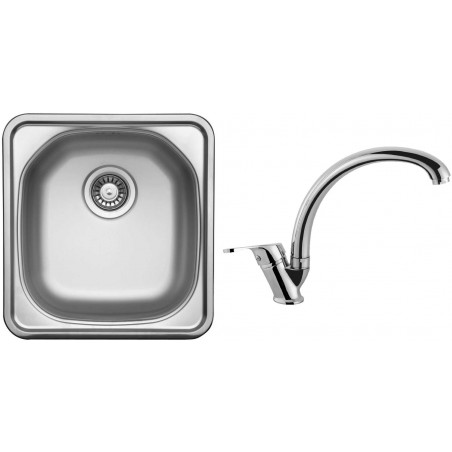 Set Sinks (dřez Compact 435 V 0,5 mm, matný + baterie Evera Chrom)