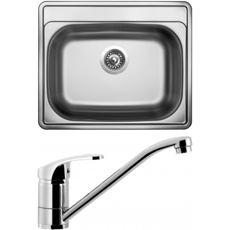 Set Sinks (dřez Comfort 600 V 0,6 mm, matný + baterie Pronto Chrom)