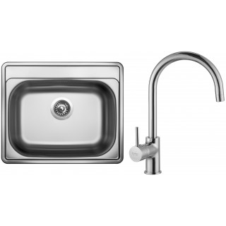 Set Sinks N15 (dřez Comfort 600 V 0,6 mm, matný + baterie Vitalia Chrom - lesklý)
