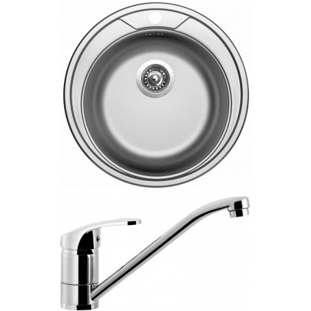 Set Sinks (dřez Round 510 V 0,6 mm, matný + baterie Pronto Chrom)