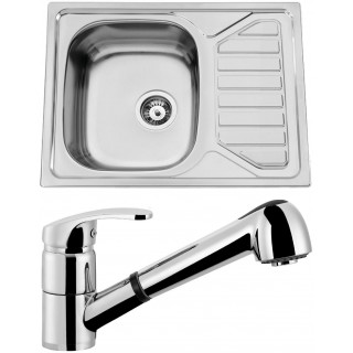 Set Sinks (dřez Okio 650 V 0,6 mm matný + baterie Legenda S Chrom - lesklý)