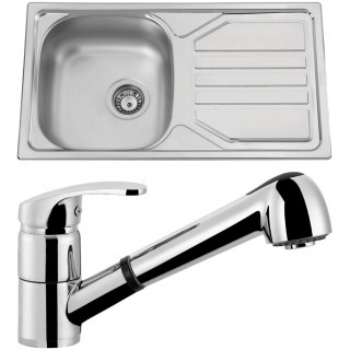 Set Sinks (dřez Okio 780 V 0,5 mm matný + baterie Legenda S Chrom - lesklý)