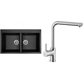 Set Sinks (dřez Amanda 860 DUO Metalblack 74 + baterie Elka Chrom)