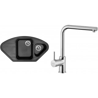 Set Sinks (dřez Lotus 960.1 Metalblack 74 + baterie Elka Chrom)