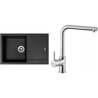 Set Sinks (dřez Amanda 780 Pureblack 26 + baterie Elka Chrom - lesklý)
