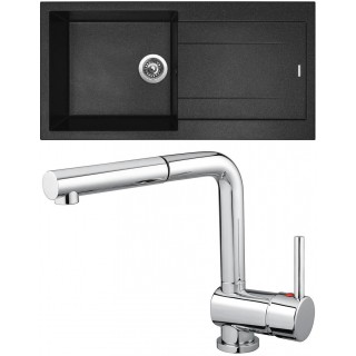 Set Sinks (dřez Amanda 990 NANO Nanoblack N6 + baterie Mix 3 P Chrom - lesklý)