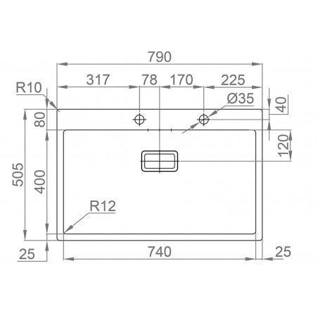 Kuchyňský dřez Sinks Boxer 790 FI 1,2 mm