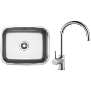 Set Sinks (dřez Neptun 526 V 0,6 mm, matný + baterie Vitalia Chrom - lesklý)