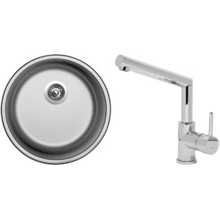 Set Sinks (dřez Round 450 V 0,6 mm, matný + baterie Mix 350 P Chrom - lesklý)