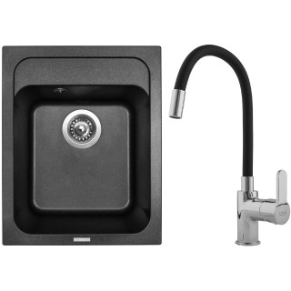 Set Sinks G8174 (dřez Classic 400 Metalblack 74 + baterie Flexia lesklá)