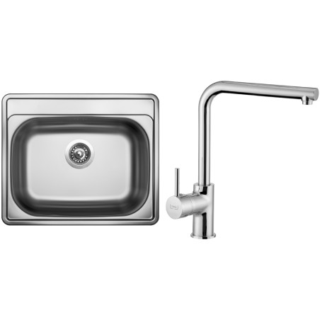 Set Sinks N16 (dřez Comfort 600 V 0,6 mm, matný + baterie Elka Chrom - lesklý)