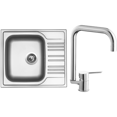 Set Sinks N30 (dřez Star 580 V 0,6 mm, matný + baterie Cornia Chrom - lesklý)