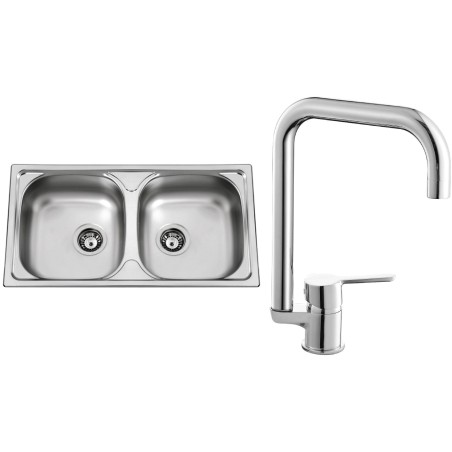 Set Sinks N86 (dřez Okio 780 DUO V 0,5 mm, matný + baterie Cornia Chrom - lesklý)