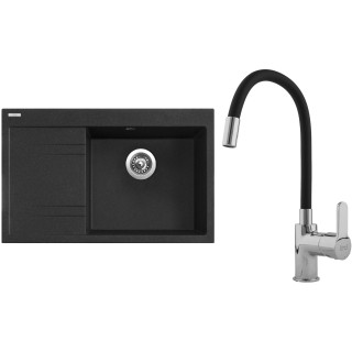 Set Sinks G6130 (dřez Rim 780 P Granblack 30 pravý + baterie Flexia lesklá)