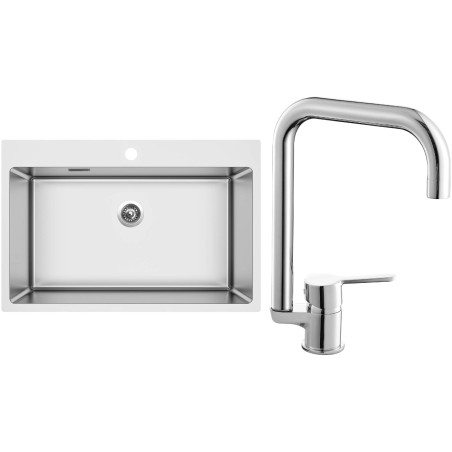 Set Sinks N105 (dřez Blocker 760 V 1mm, kartáčovaný + baterie Cornia Chrom - lesklý)