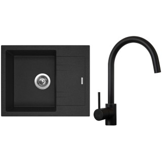 Set Sinks G1530 (dřez Linea 600 Granblack 30 + baterie Vitalia Černá matná)