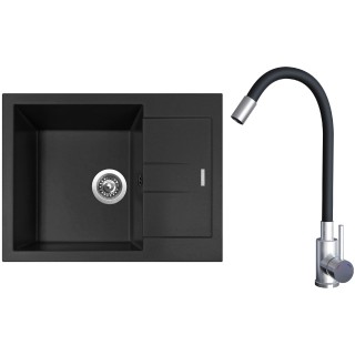 Set Sinks G22826 (dřez Amanda 650 Pureblack 26 + baterie Elasta Nerez/Černá)