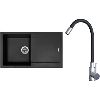 Set Sinks G23026 (dřez Amanda 860 Pureblack 26 + baterie Elasta Nerez/Černá)