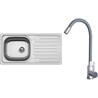 Set Sinks N141 (dřez Classic 860 V 0,5 mm, matný + baterie Elasta Nerez/Šedá)