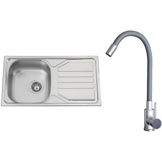 Set Sinks N131 (dřez Okio 780 V 0,5 mm matný + baterie Elasta Nerez/Šedá)