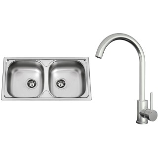 Set Sinks N152 (dřez Okio 780 DUO V 0,5 mm, matný + baterie Arco Celonerezová)