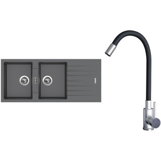 Set Sinks G22572 (dřez Perfecto 1160 DUO Titanium 72 + baterie Elasta Nerez/Černá)