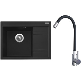 Set Sinks G20474 (dřez Rim 650 L Metalblack 74 levý + baterie Elasta Nerez/Černá)