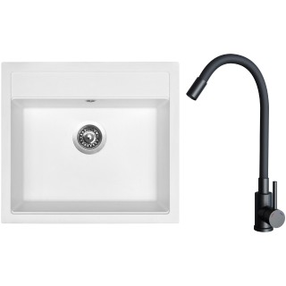 Set Sinks G23728 (dřez Solo 560 Milk 28 + baterie Elasta Černá matná)