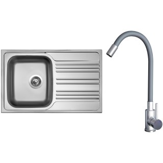 Set Sinks N133 (dřez Star 780 V 0,6 mm, matný + baterie Elasta Nerez/Šedá)