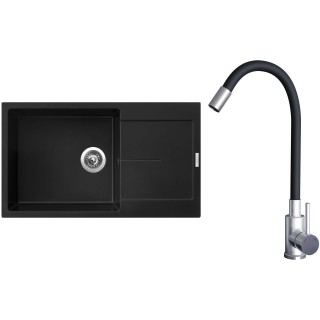 Set Sinks G22226 (dřez Ultima 860 XXL Pureblack 26 + baterie Elasta Nerez/Černá)