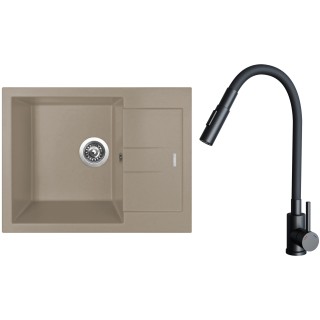 Set Sinks G26954 (dřez Amanda 650 Truffle 54 + baterie Elasta S Černá matná)