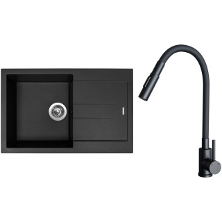 Set Sinks G27526 (dřez Amanda 780 Pureblack 26 + baterie Elasta S Černá matná)