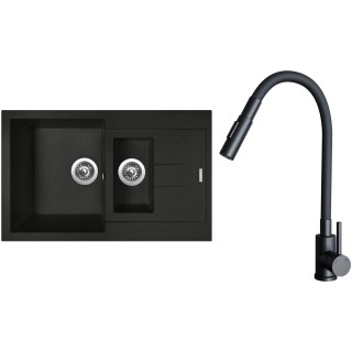 Set Sinks G27774 (dřez Amanda 780.1 Metalblack 74 + baterie Elasta S Černá matná)