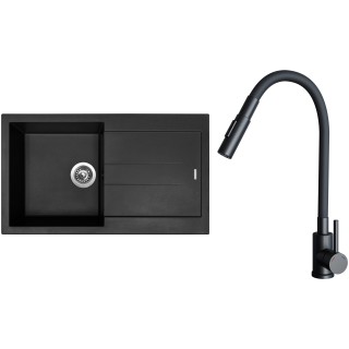 Set Sinks G27926 (dřez Amanda 860 Pureblack 26 + baterie Elasta S Černá matná)