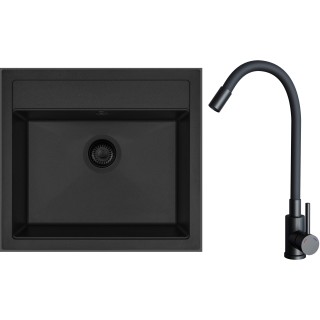 Set Sinks G23726BL (dřez Solo 560 BL Pureblack 26 + baterie Elasta Černá matná)