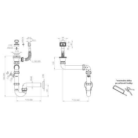 Sifon Sinks SPNS1S 1 1/2" pro nerezové dřezy, s úsporou místa