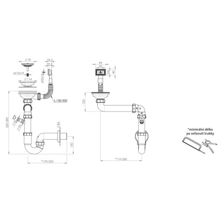 Sifon Sinks SPNS3S 3 1/2" pro nerezové dřezy, s úsporou místa